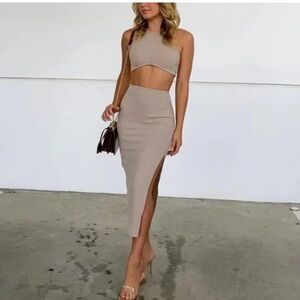 Princess Polly Beige Pencil Skirt